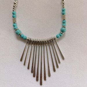 NWT Paparazzi Silver Fringe Necklace with Blue Beads